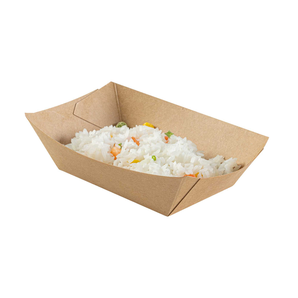 Bio Tek 1/2 lb Kraft Paper #50 Food Tray / Boat - 4 1/4" x 2 3/4" x 1 1/2" - 400 count box