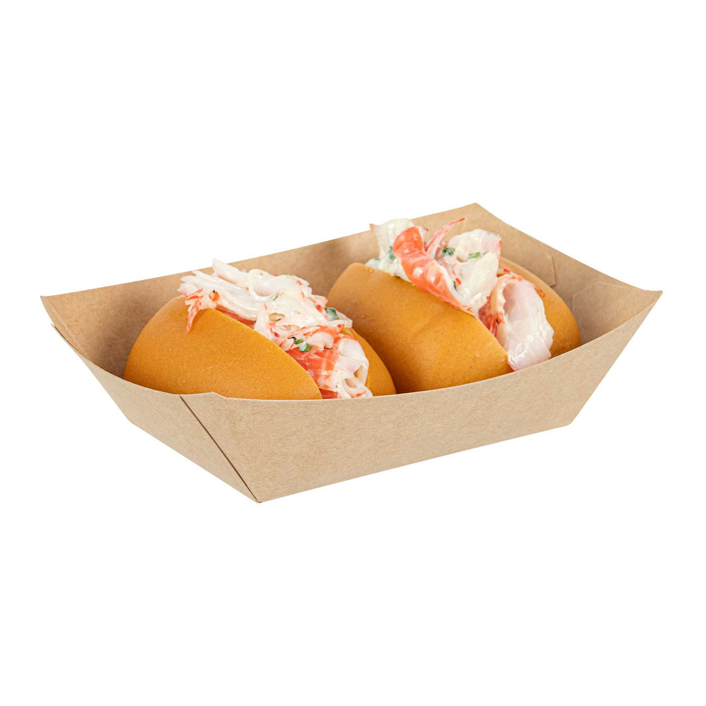 Bio Tek 1/2 lb Kraft Paper #50 Food Tray / Boat - 4 1/4" x 2 3/4" x 1 1/2" - 50 count box