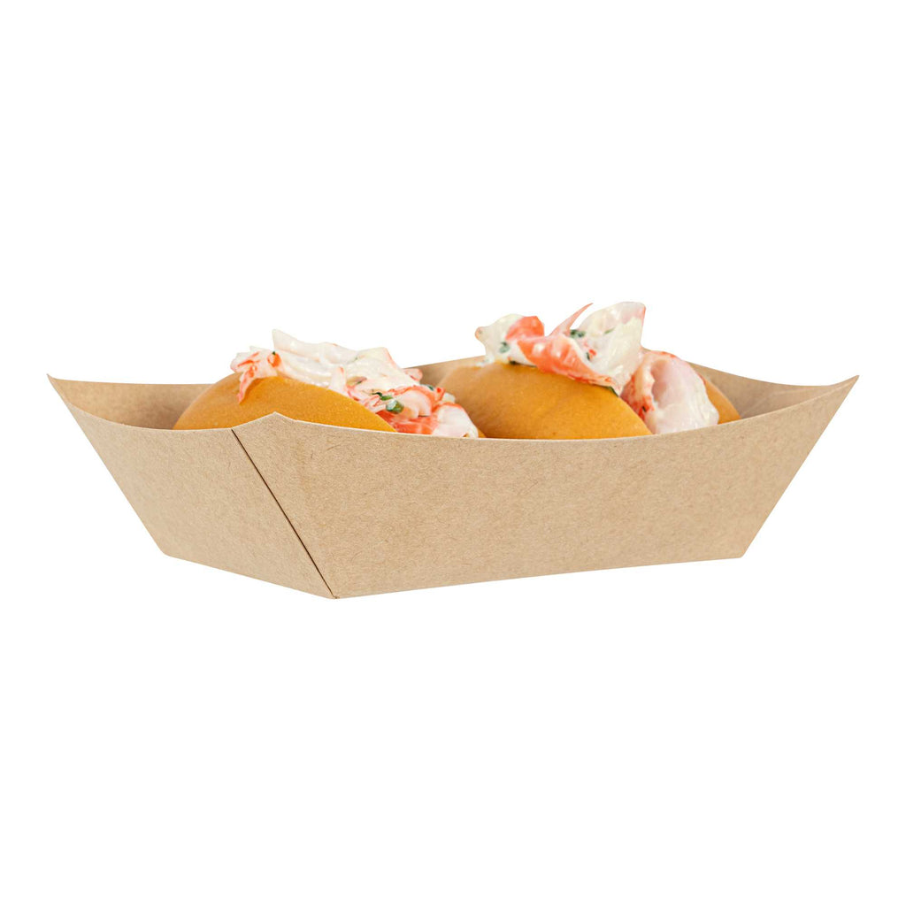 Bio Tek 1/2 lb Kraft Paper #50 Food Tray / Boat - 4 1/4" x 2 3/4" x 1 1/2" - 50 count box