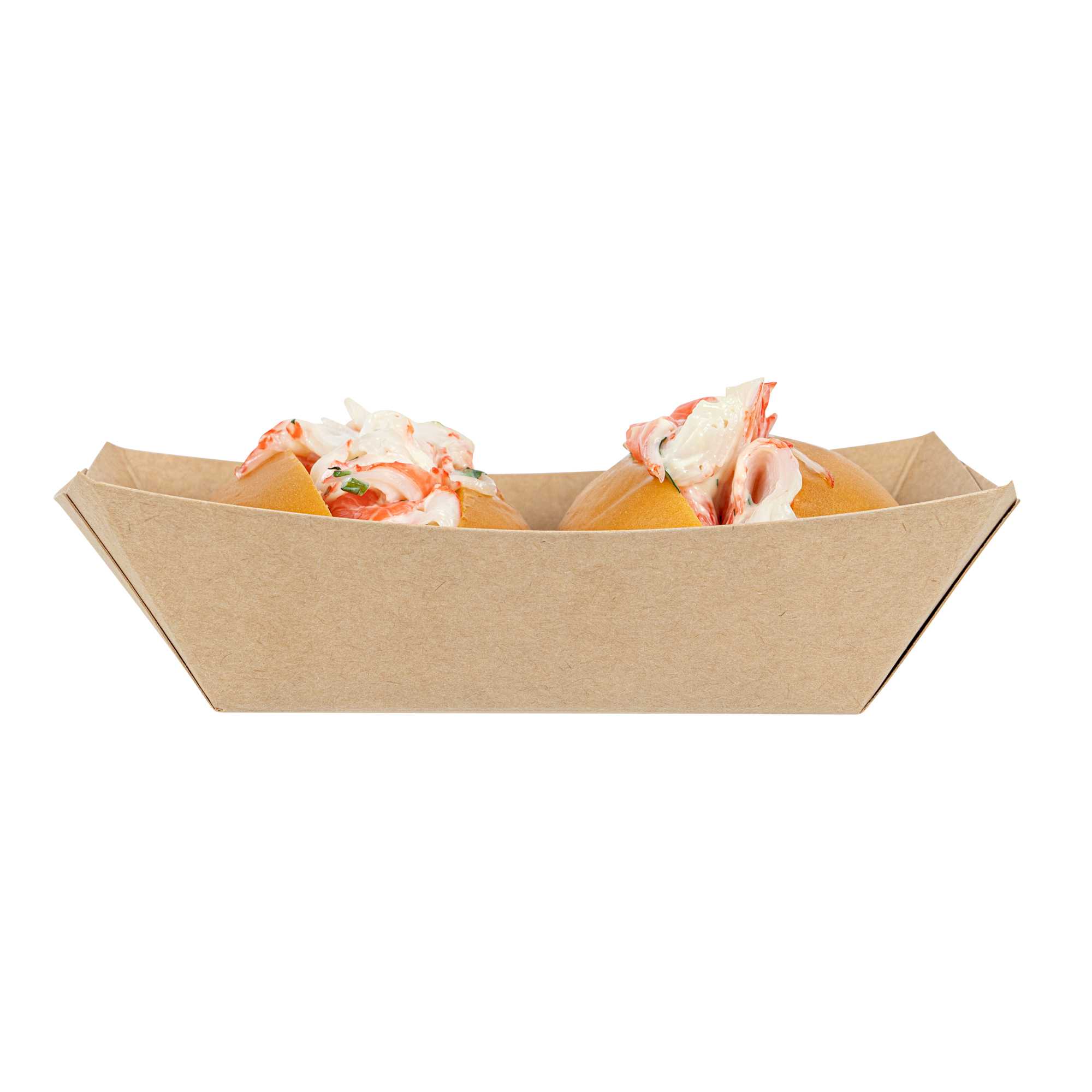 Bio Tek 1/2 lb Kraft Paper #50 Food Tray / Boat - 4 1/4" x 2 3/4" x 1 1/2" - 50 count box