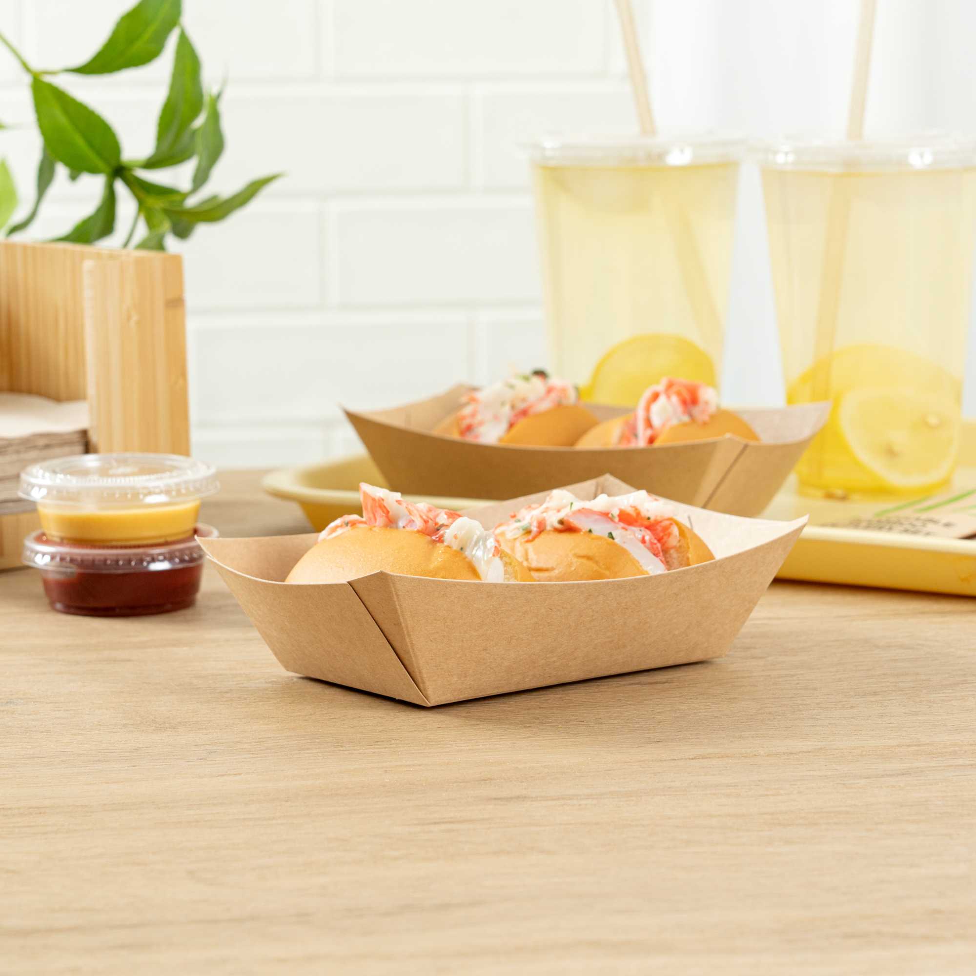 Bio Tek 1/2 lb Kraft Paper #50 Food Tray / Boat - 4 1/4" x 2 3/4" x 1 1/2" - 50 count box