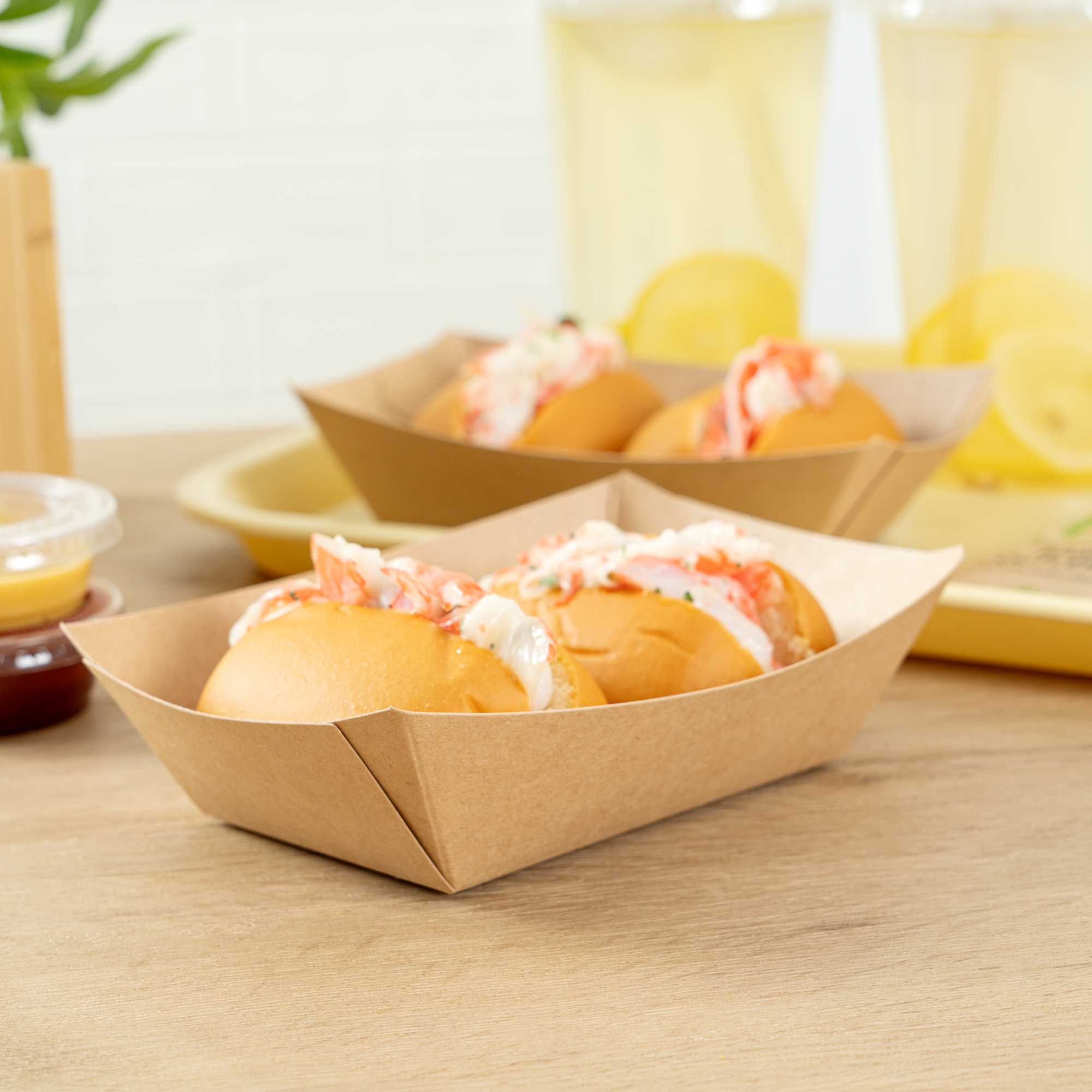 Bio Tek 1/2 lb Kraft Paper #50 Food Tray / Boat - 4 1/4" x 2 3/4" x 1 1/2" - 50 count box