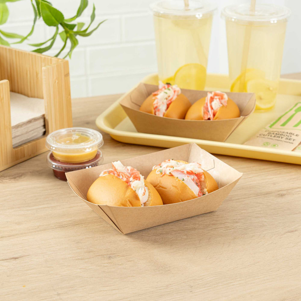 Bio Tek 1/2 lb Kraft Paper #50 Food Tray / Boat - 4 1/4" x 2 3/4" x 1 1/2" - 50 count box