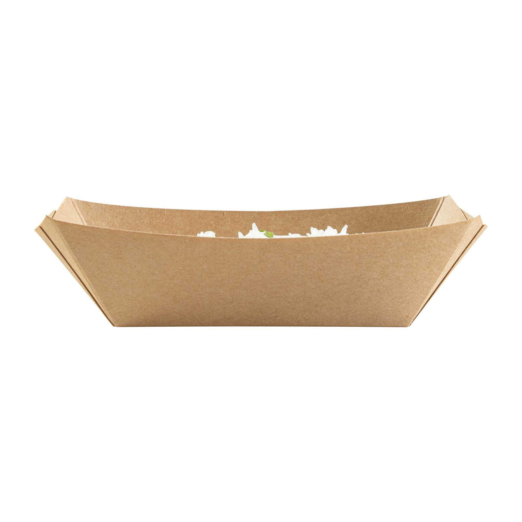 Bio Tek 1/2 lb Kraft Paper #50 Food Tray / Boat - 4 1/4" x 2 3/4" x 1 1/2" - 400 count box