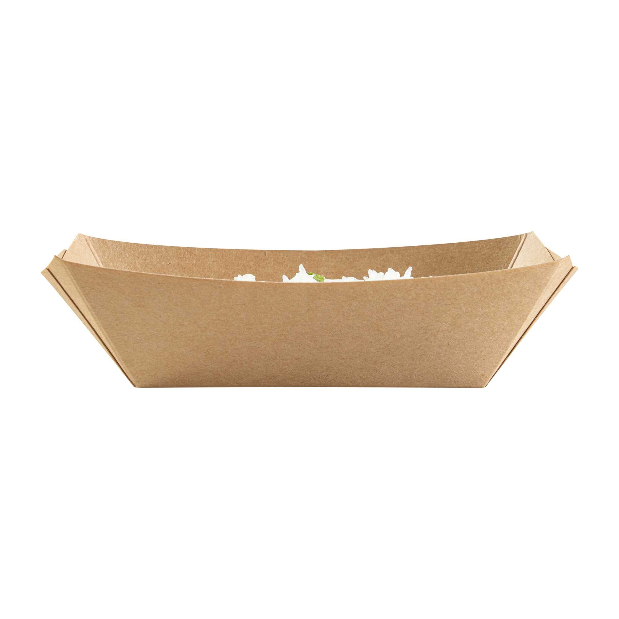 Bio Tek 1/2 lb Kraft Paper #50 Food Tray / Boat - 4 1/4" x 2 3/4" x 1 1/2" - 400 count box