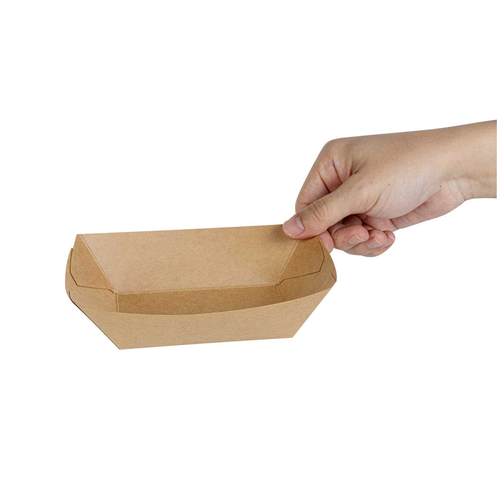 Bio Tek 1/2 lb Kraft Paper #50 Food Tray / Boat - 4 1/4" x 2 3/4" x 1 1/2" - 400 count box