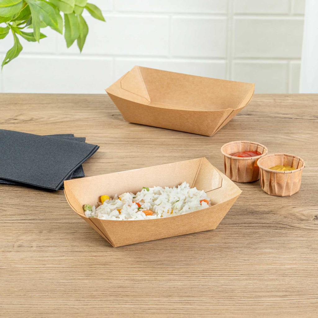 Bio Tek 1/2 lb Kraft Paper #50 Food Tray / Boat - 4 1/4" x 2 3/4" x 1 1/2" - 400 count box