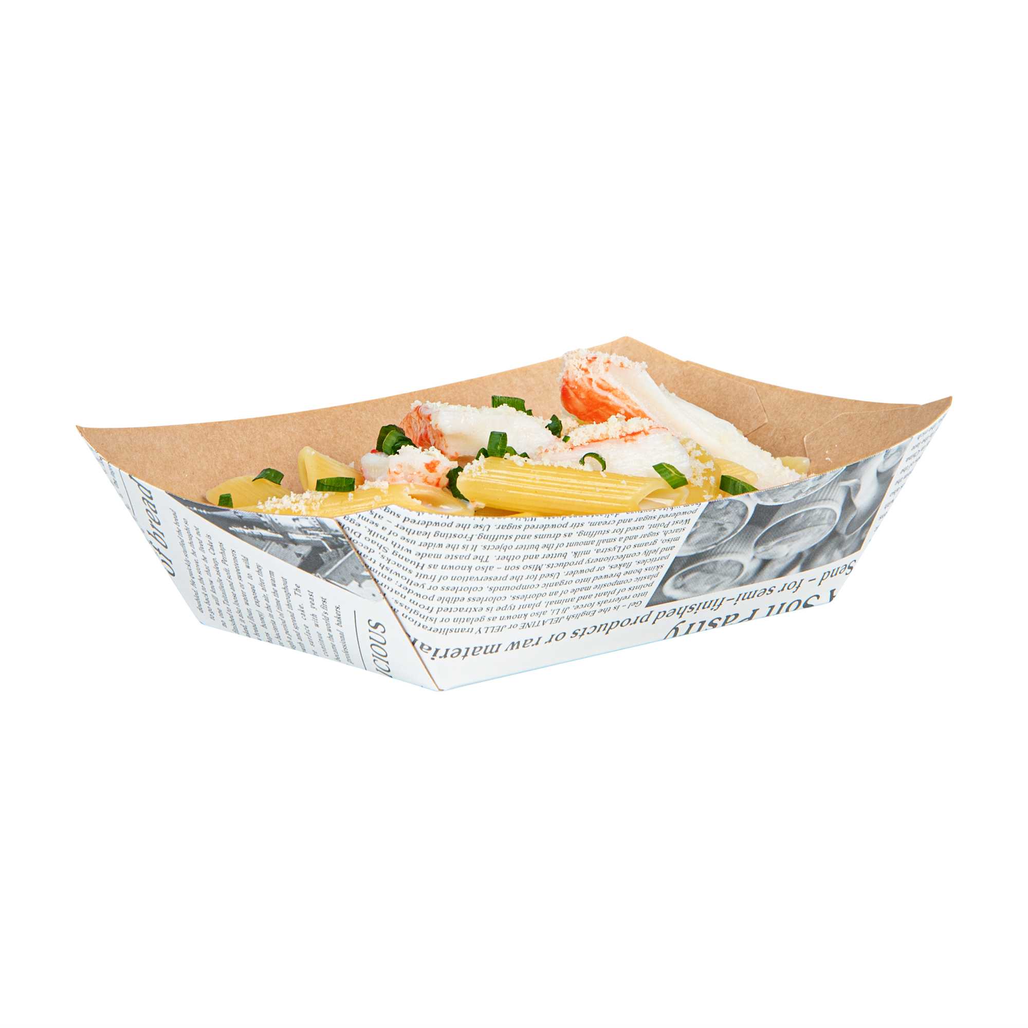 Bio Tek 1/2 lb Newsprint Paper #50 Food Tray / Boat - 4 1/4" x 2 3/4" x 1 1/2" - 50 count box