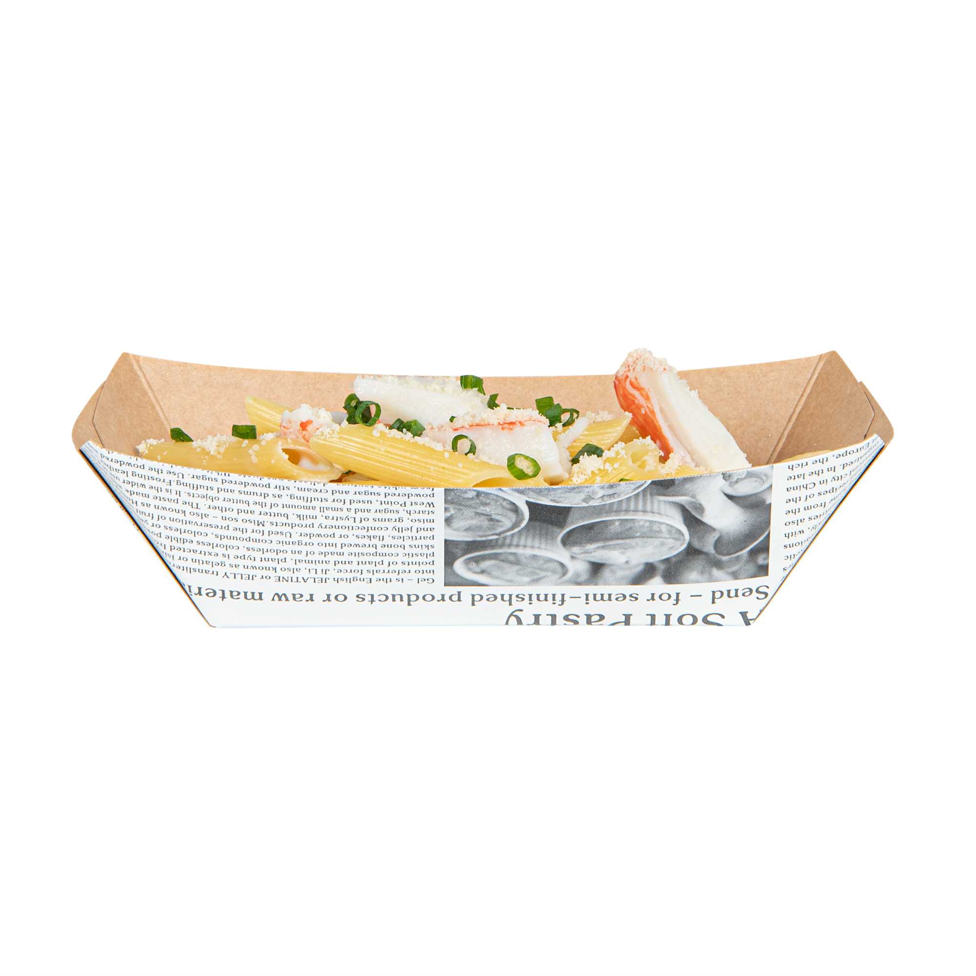 Bio Tek 1/2 lb Newsprint Paper #50 Food Tray / Boat - 4 1/4" x 2 3/4" x 1 1/2" - 50 count box