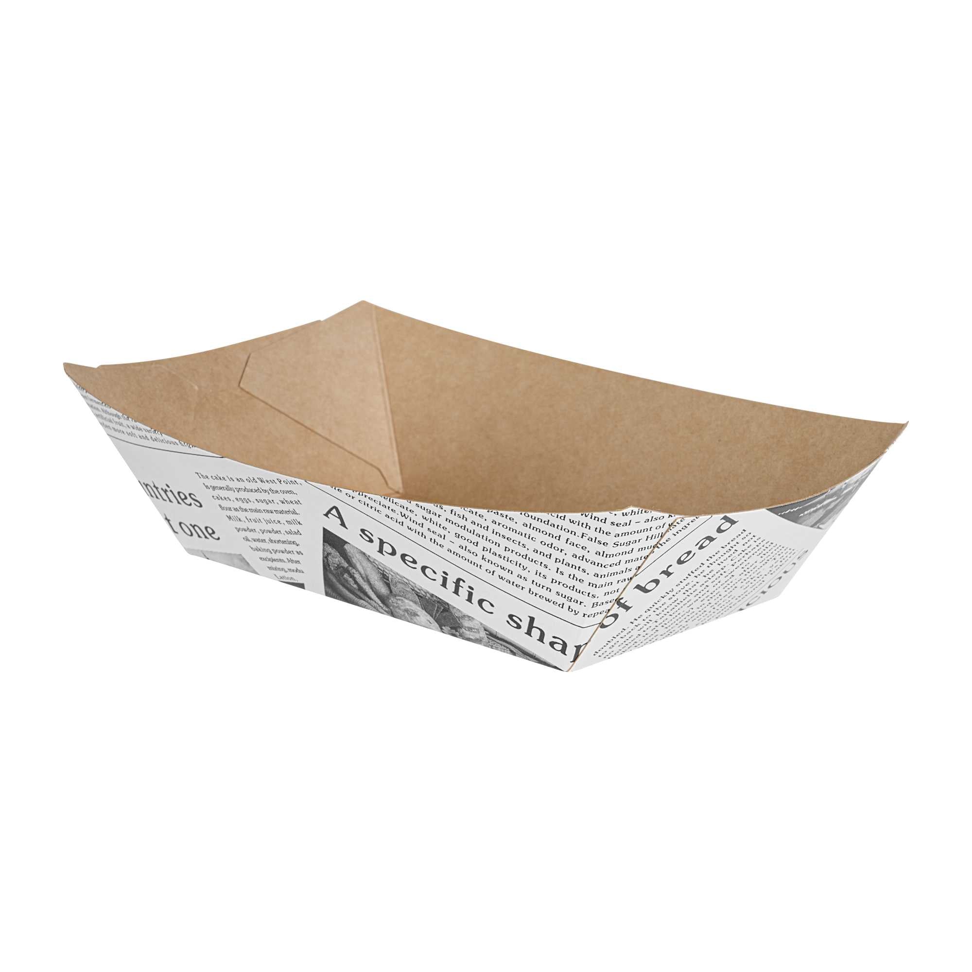 Bio Tek 1/2 lb Newsprint Paper #50 Food Tray / Boat - 4 1/4" x 2 3/4" x 1 1/2" - 50 count box