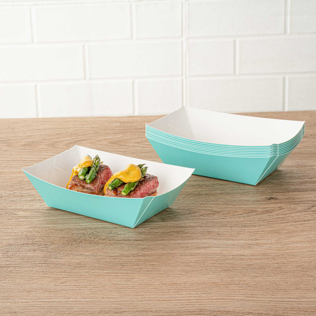 Bio Tek 1/2 lb Turquoise Paper #50 Food Tray / Boat - 4 1/4" x 2 3/4" x 1 1/2" - 400 count box