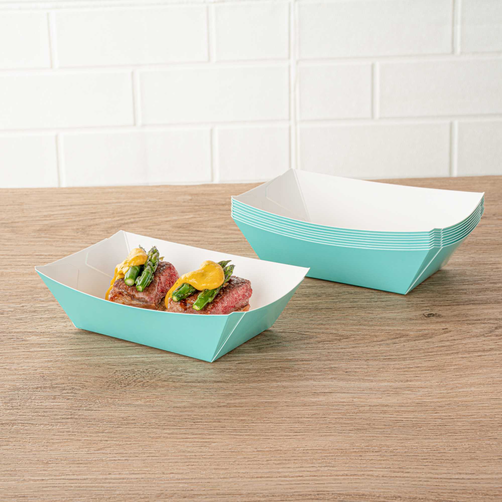 Bio Tek 1/2 lb Turquoise Paper #50 Food Tray / Boat - 4 1/4" x 2 3/4" x 1 1/2" - 400 count box