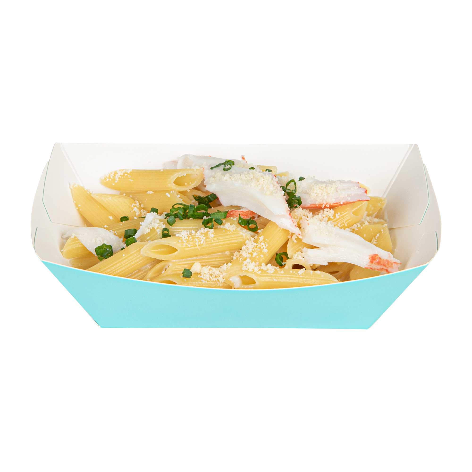 Bio Tek 1/2 lb Turquoise Paper #50 Food Tray / Boat - 4 1/4" x 2 3/4" x 1 1/2" - 50 count box