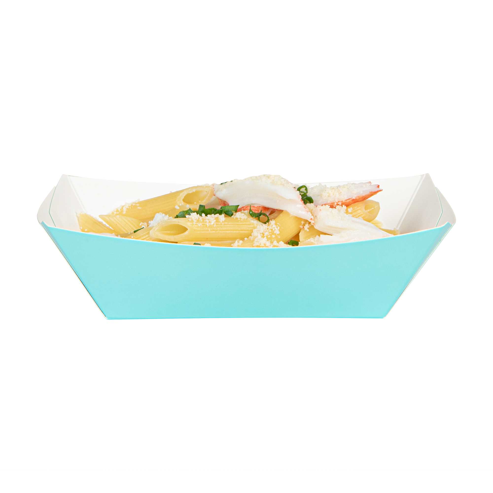 Bio Tek 1/2 lb Turquoise Paper #50 Food Tray / Boat - 4 1/4" x 2 3/4" x 1 1/2" - 50 count box