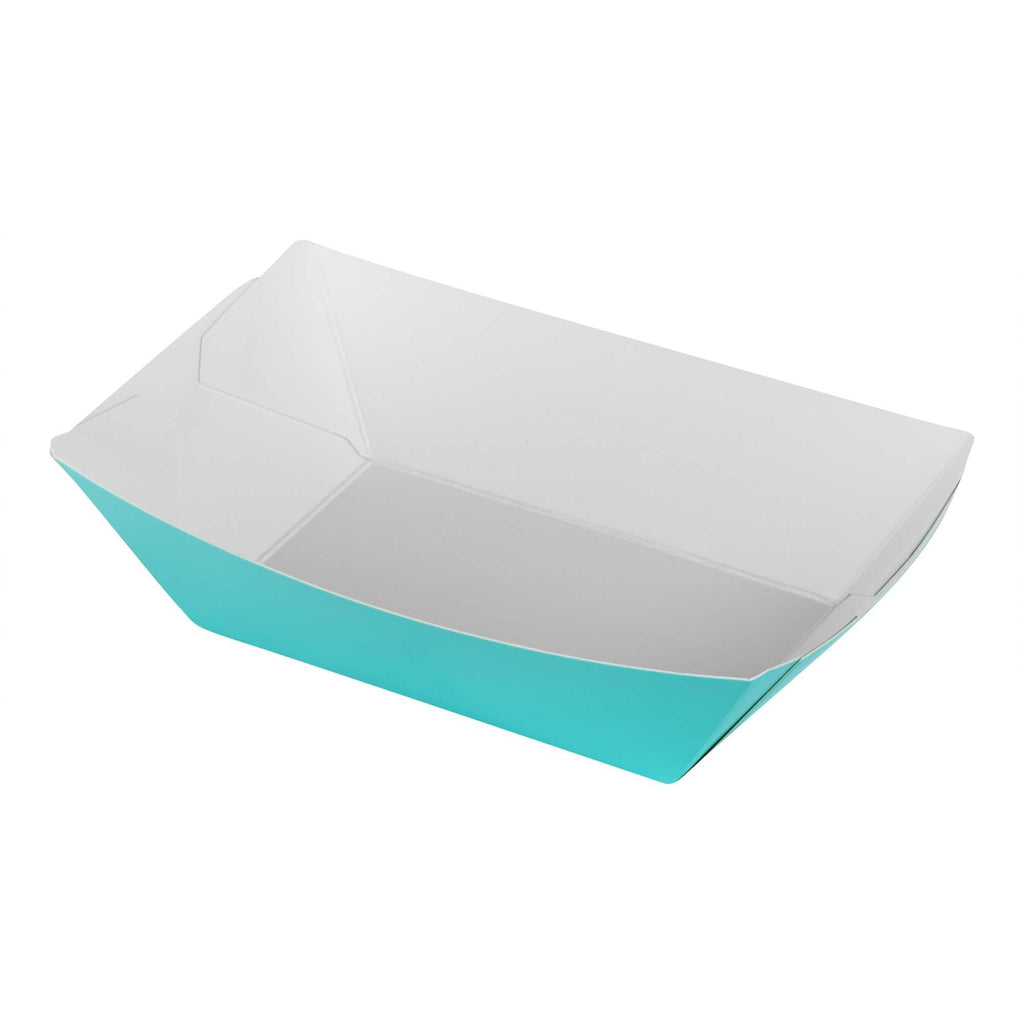Bio Tek 1/2 lb Turquoise Paper #50 Food Tray / Boat - 4 1/4" x 2 3/4" x 1 1/2" - 50 count box