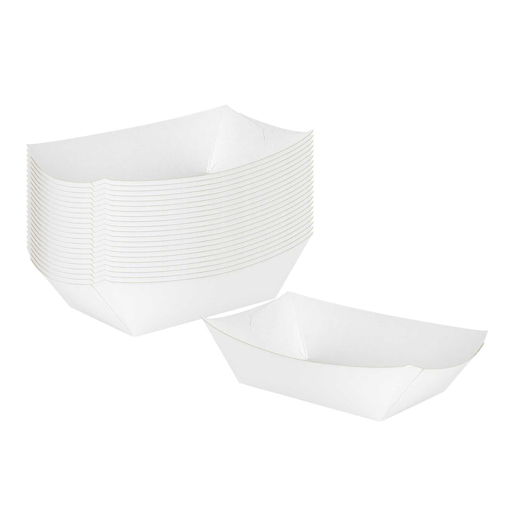 Bio Tek 1/2 lb White Paper #50 Food Tray / Boat - 4 1/4" x 2 3/4" x 1 1/2" - 50 count box