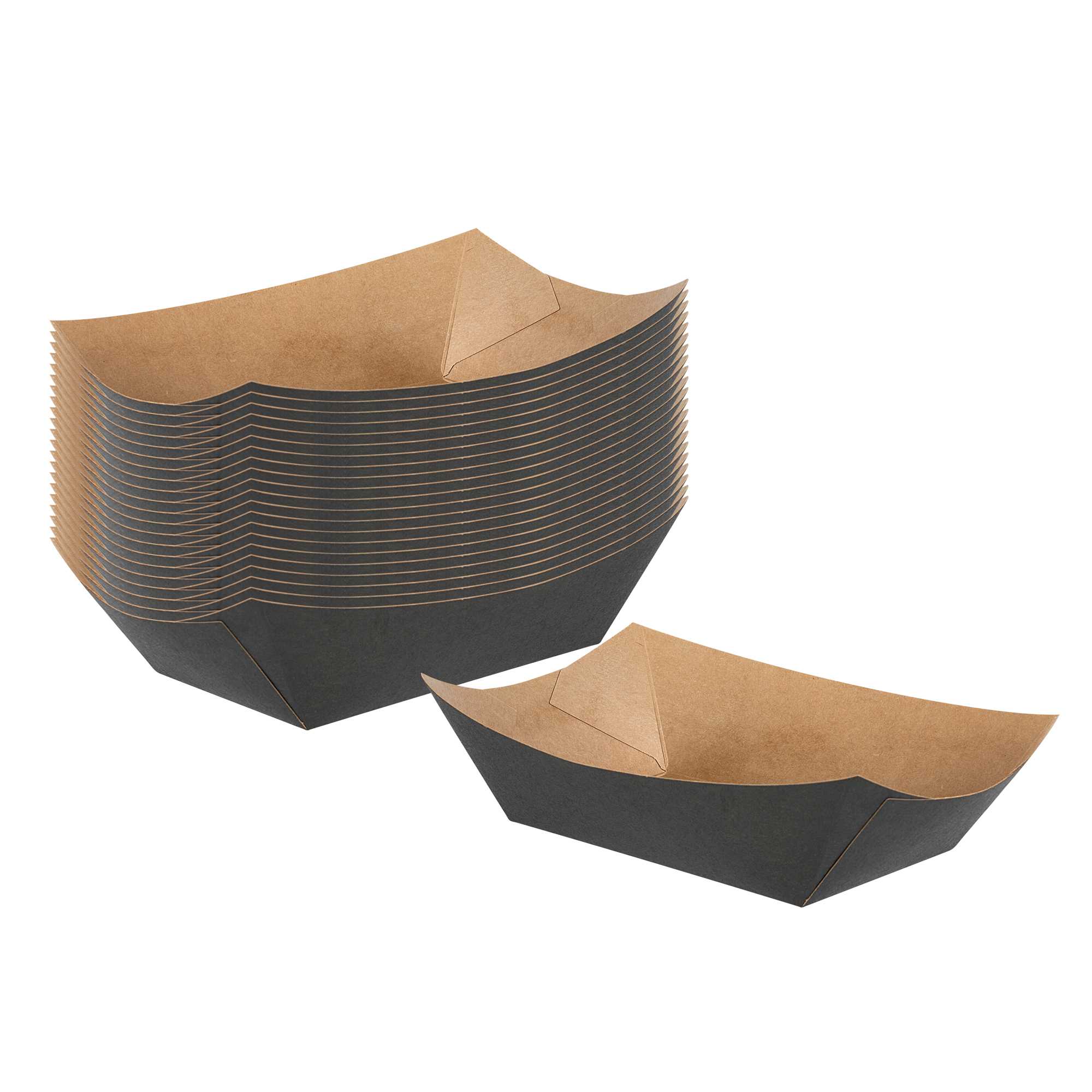 Bio Tek 1 lb Black Paper #100 Food Tray / Boat - 5 1/2" x 3 1/2" x 2" - 200 count box
