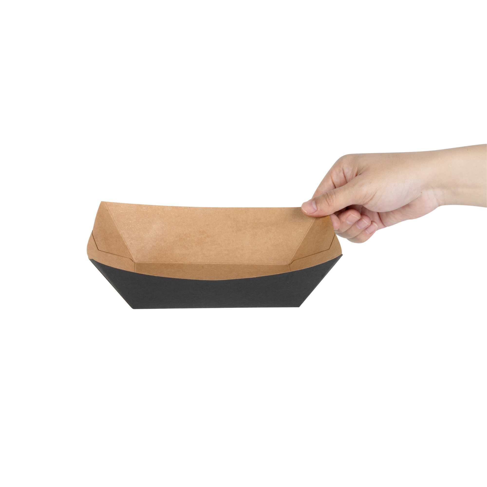 Bio Tek 1 lb Black Paper #100 Food Tray / Boat - 5 1/2" x 3 1/2" x 2" - 50 count box