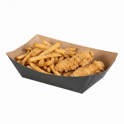 Bio Tek 1 lb Black Paper #100 Food Tray / Boat - 5 1/2" x 3 1/2" x 2" - 50 count box