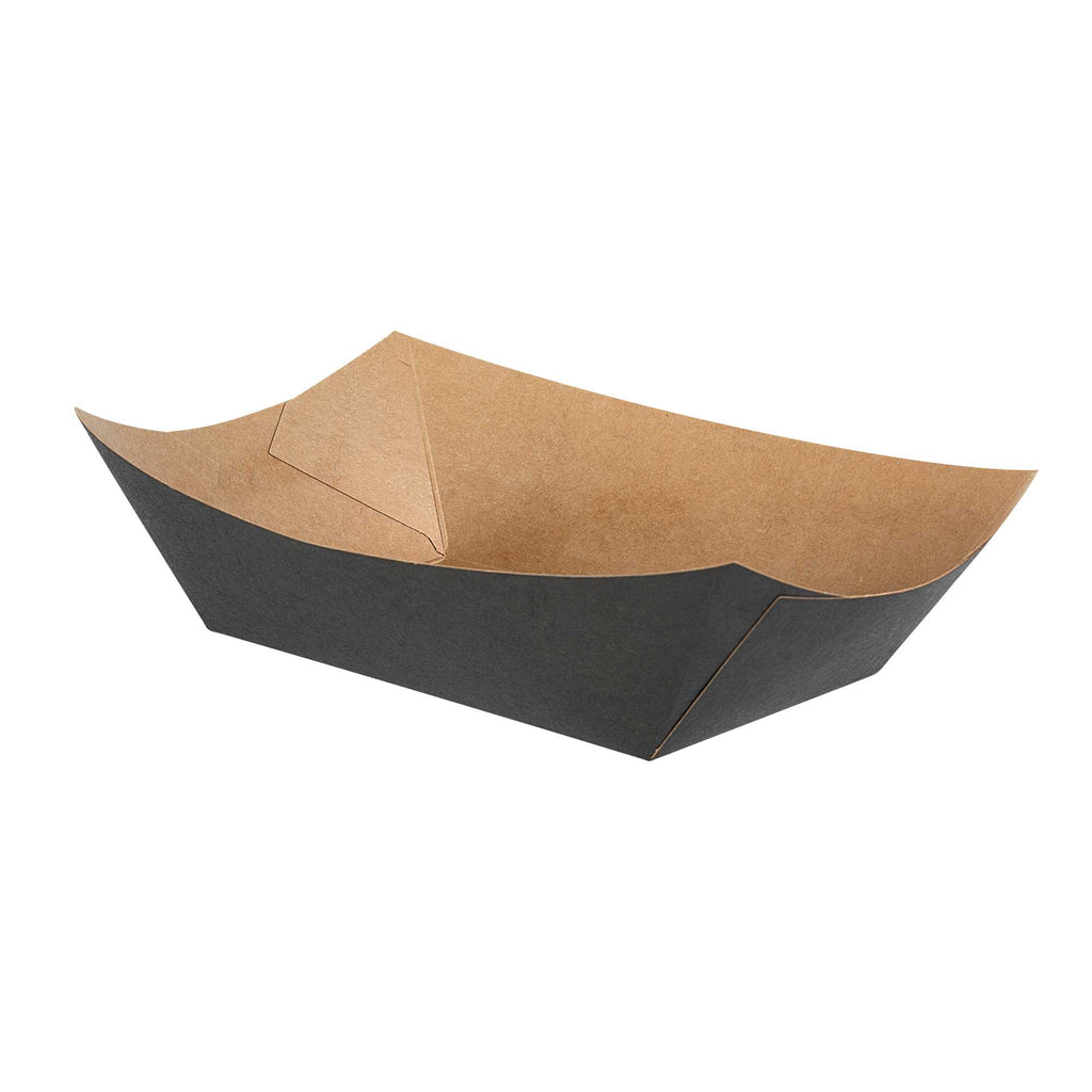 Bio Tek 1 lb Black Paper #100 Food Tray / Boat - 5 1/2" x 3 1/2" x 2" - 50 count box