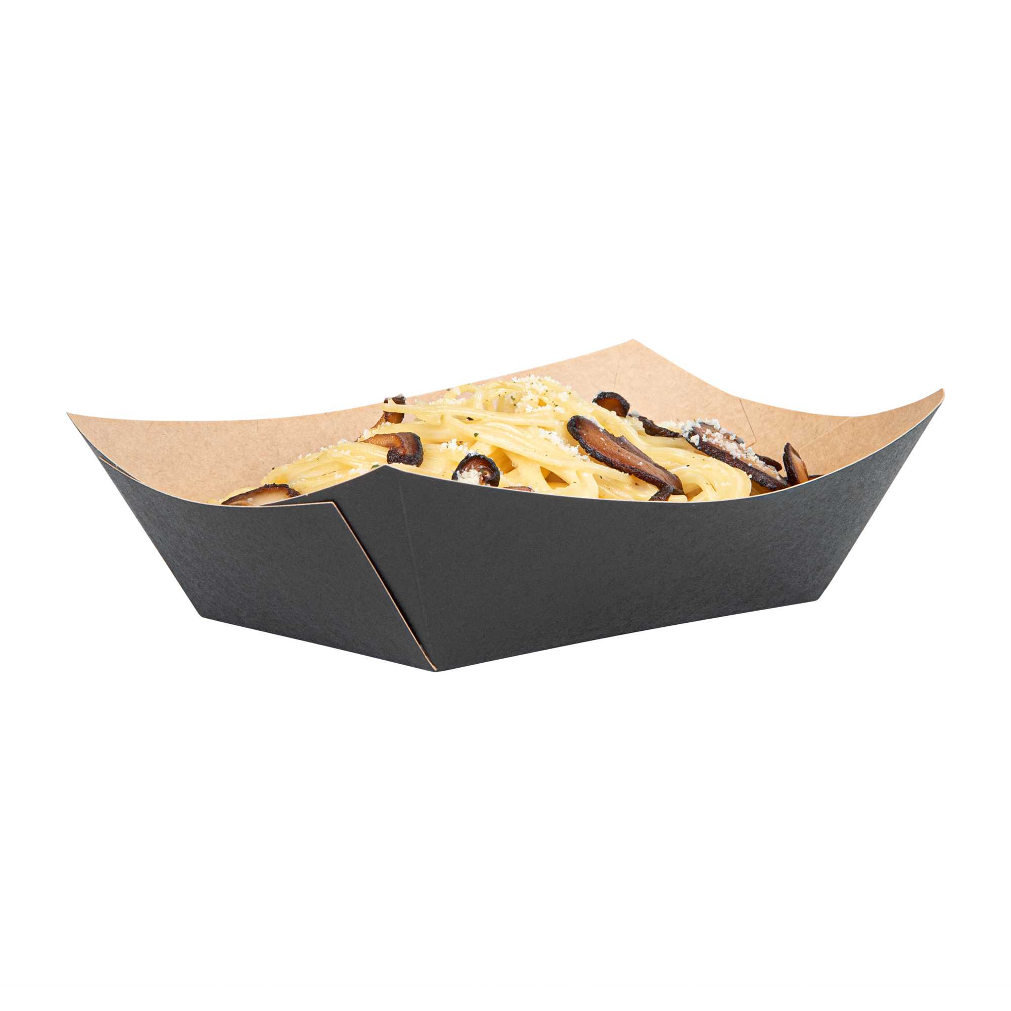 Bio Tek 1 lb Black Paper #100 Food Tray / Boat - 5 1/2" x 3 1/2" x 2" - 200 count box