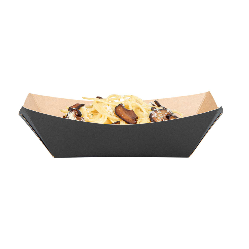 Bio Tek 1 lb Black Paper #100 Food Tray / Boat - 5 1/2" x 3 1/2" x 2" - 200 count box