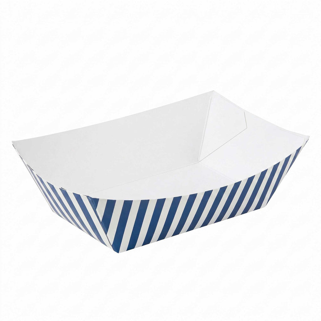 Bio Tek 1 lb Blue and White Stripe Paper #100 Food Tray / Boat - 5 1/2" x 3 1/2" x 2" - 200 count box