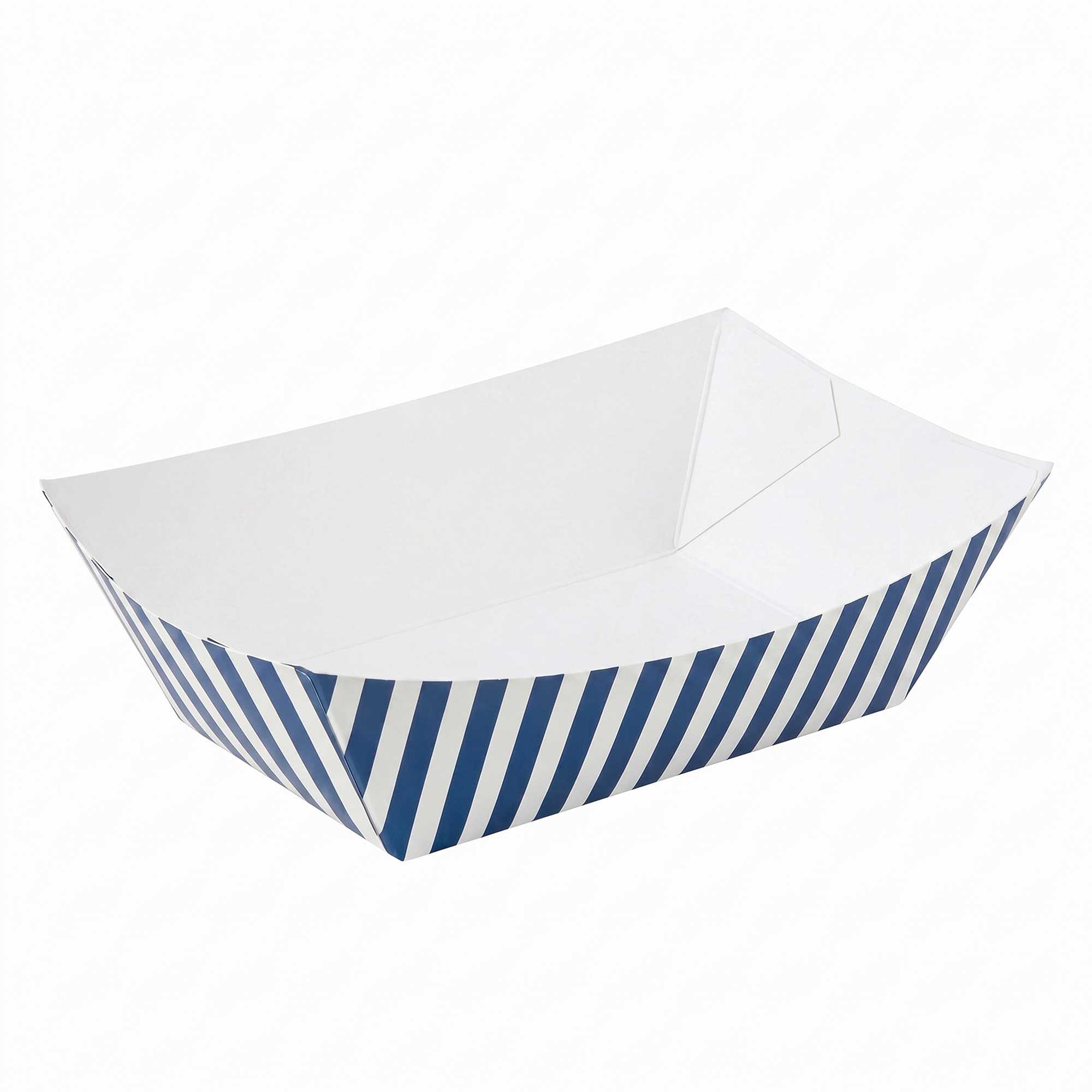 Bio Tek 1 lb Blue and White Stripe Paper #100 Food Tray / Boat - 5 1/2" x 3 1/2" x 2" - 200 count box