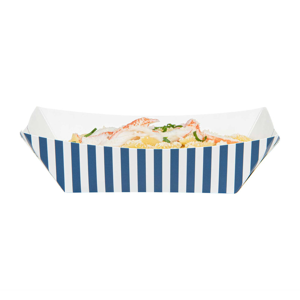 Bio Tek 1 lb Blue and White Stripe Paper #100 Food Tray / Boat - 5 1/2" x 3 1/2" x 2" - 200 count box
