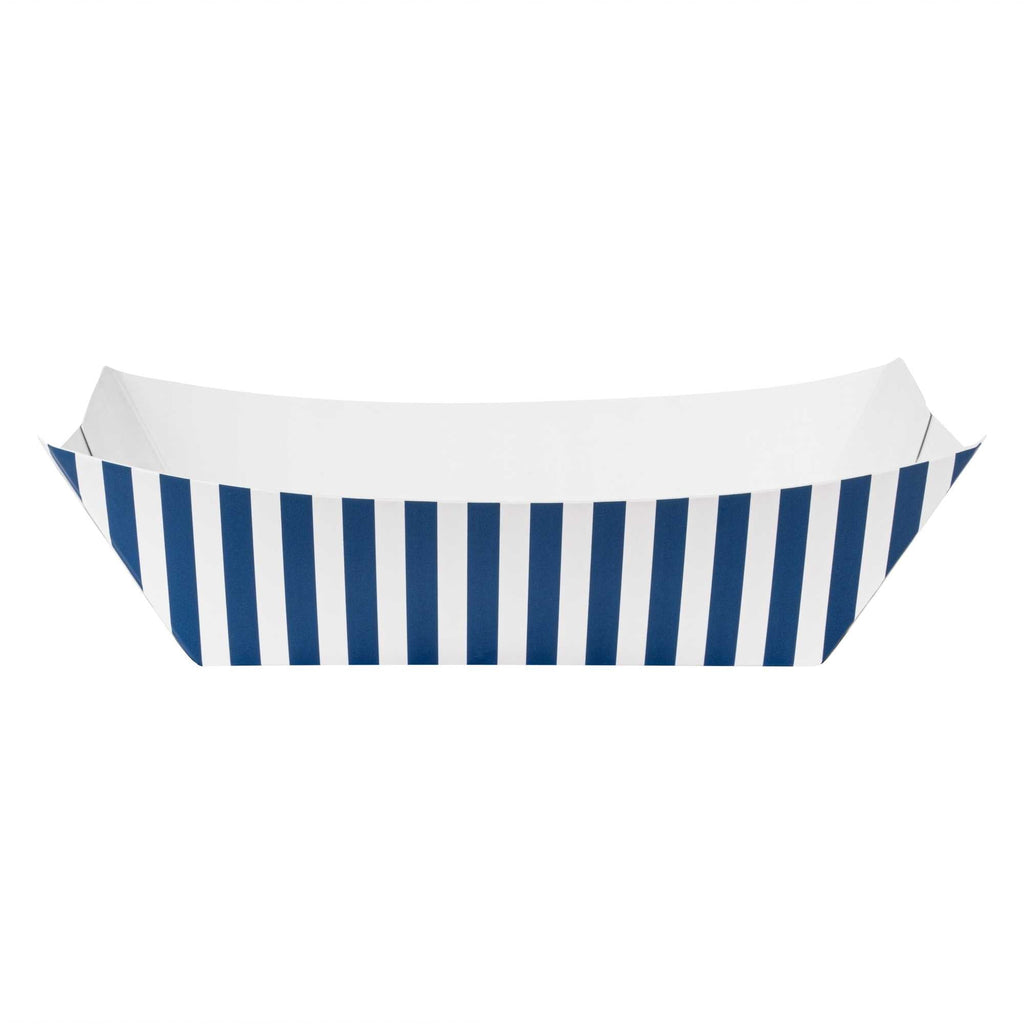 Bio Tek 1 lb Blue and White Stripe Paper #100 Food Tray / Boat - 5 1/2" x 3 1/2" x 2" - 200 count box