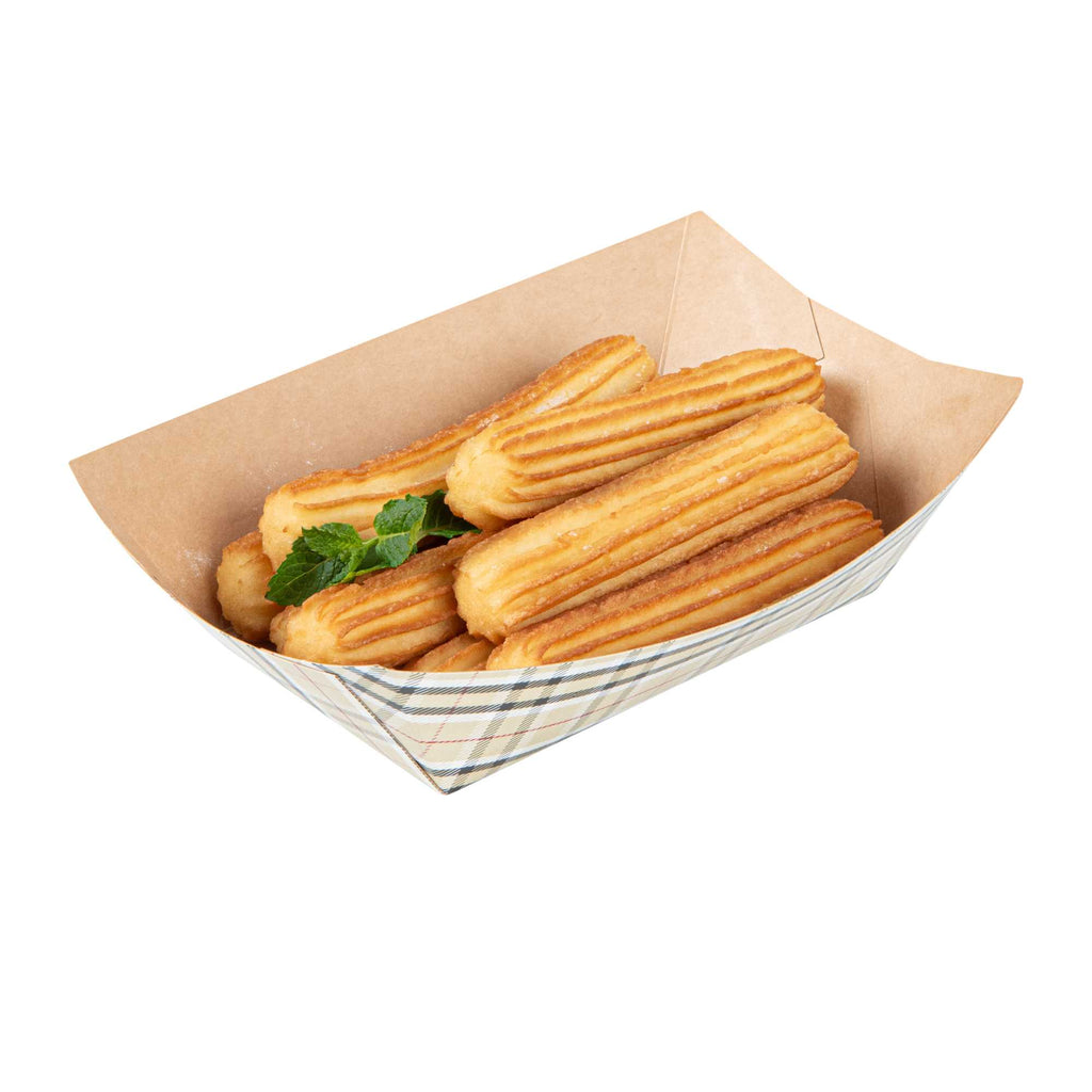 Bio Tek 1 lb Plaid Paper #100 Food Tray / Boat - 5 1/2" x 3 1/2" x 2" - 200 count box