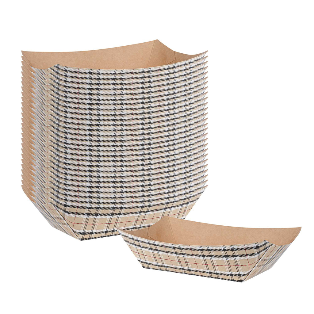 Bio Tek 1 lb Plaid Paper #100 Food Tray / Boat - 5 1/2" x 3 1/2" x 2" - 200 count box