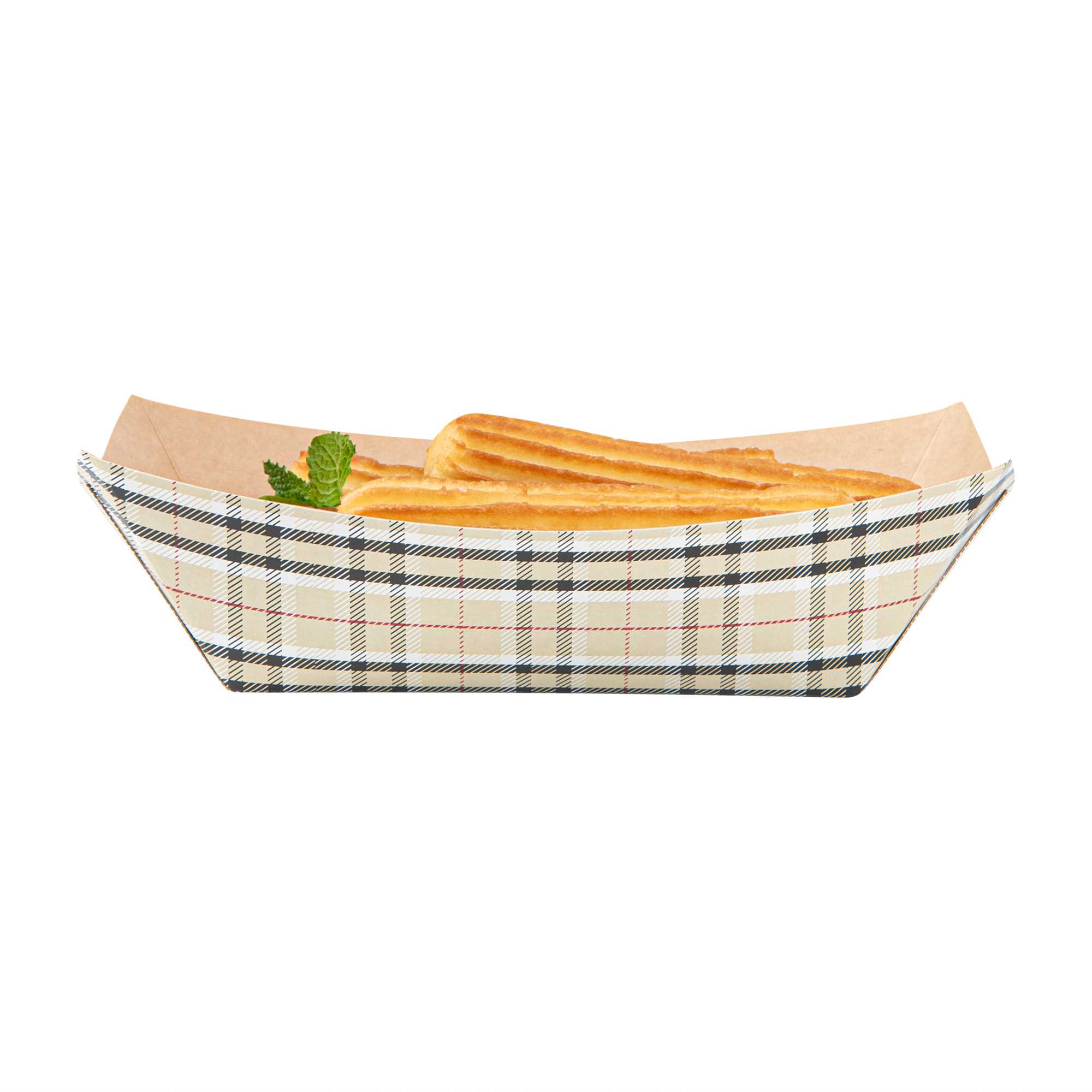 Bio Tek 1 lb Plaid Paper #100 Food Tray / Boat - 5 1/2" x 3 1/2" x 2" - 50 count box