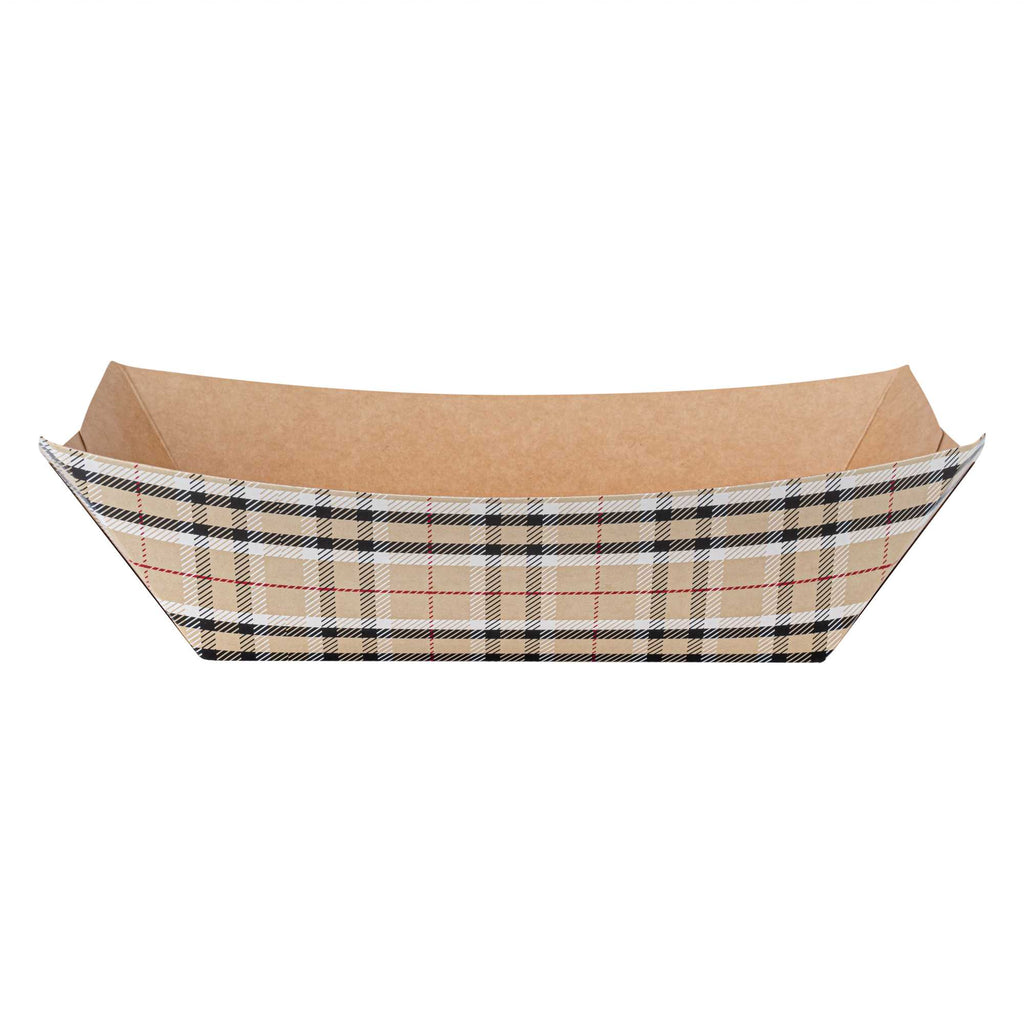 Bio Tek 1 lb Plaid Paper #100 Food Tray / Boat - 5 1/2" x 3 1/2" x 2" - 50 count box