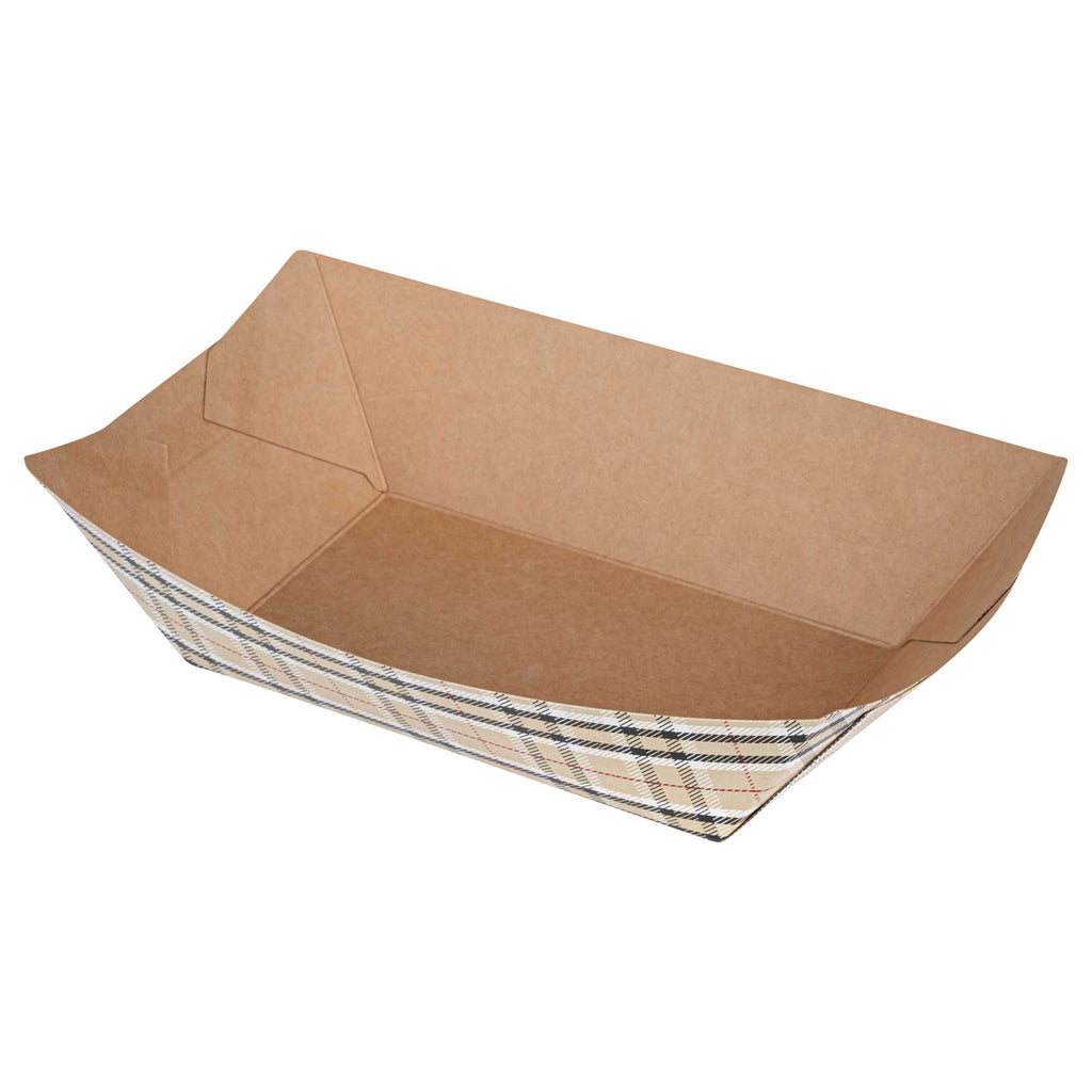 Bio Tek 1 lb Plaid Paper #100 Food Tray / Boat - 5 1/2" x 3 1/2" x 2" - 50 count box