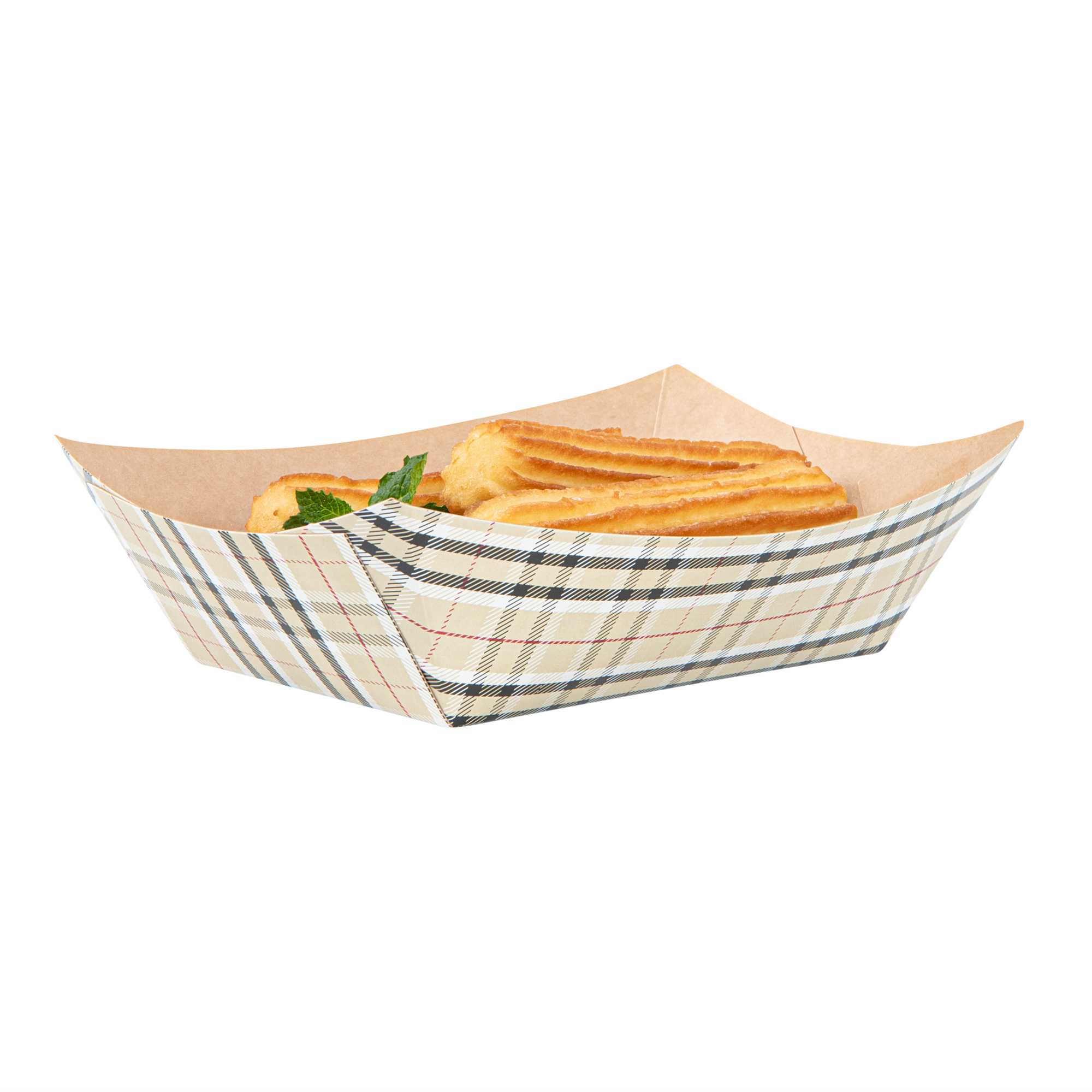 Bio Tek 1 lb Plaid Paper #100 Food Tray / Boat - 5 1/2" x 3 1/2" x 2" - 200 count box