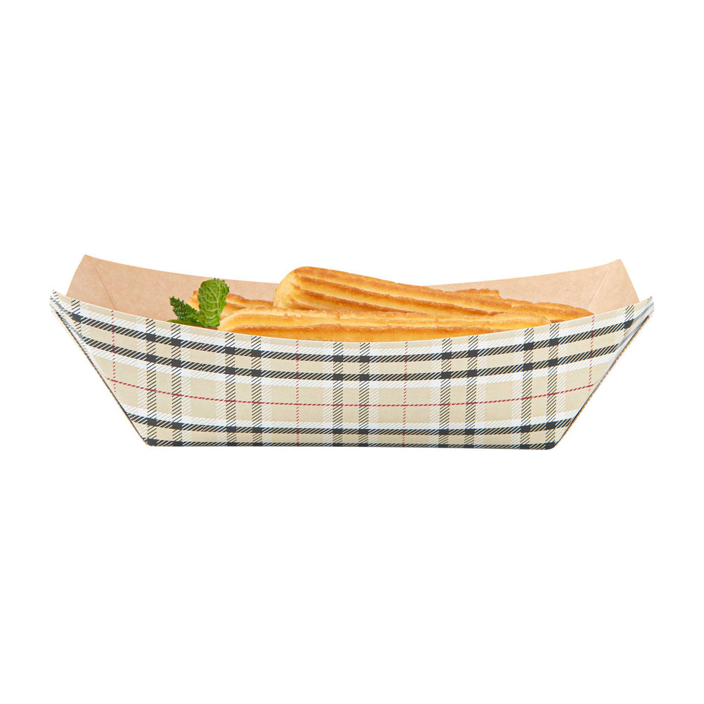 Bio Tek 1 lb Plaid Paper #100 Food Tray / Boat - 5 1/2" x 3 1/2" x 2" - 200 count box
