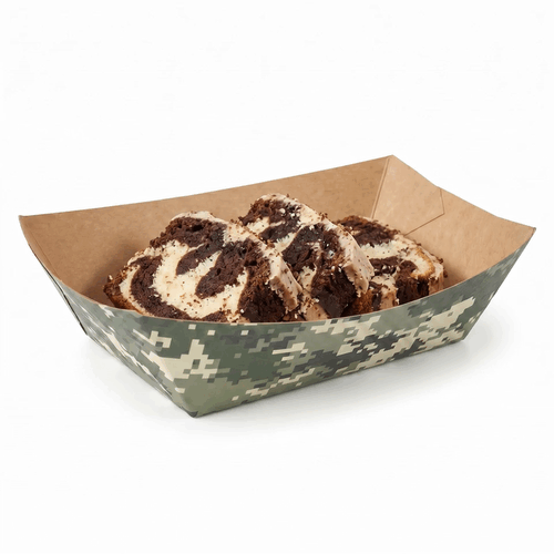 Bio Tek 1 lb Camouflage Paper #100 Food Tray / Boat - 5 1/2" x 3 1/2" x 2" - 50 count box