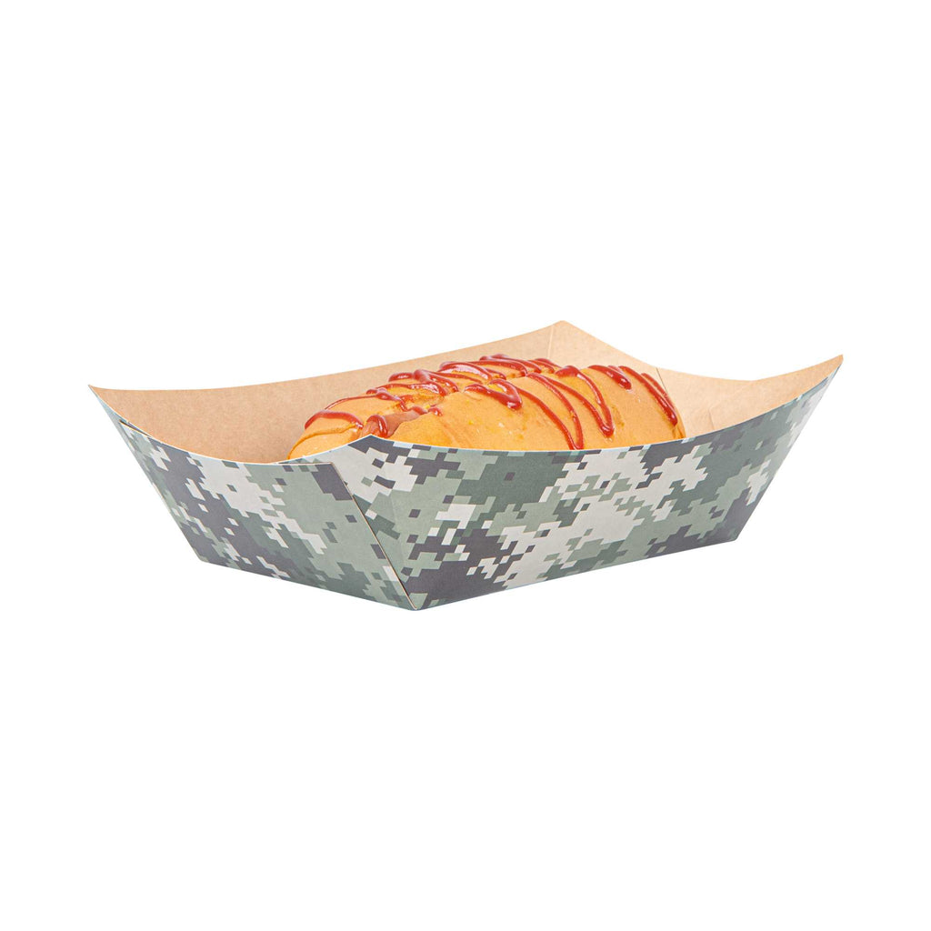 Bio Tek 1 lb Camouflage Paper #100 Food Tray / Boat - 5 1/2" x 3 1/2" x 2" - 200 count box