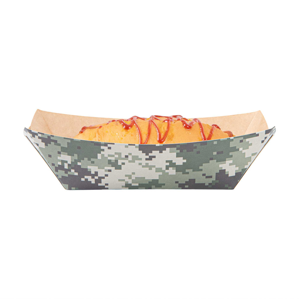 Bio Tek 1 lb Camouflage Paper #100 Food Tray / Boat - 5 1/2" x 3 1/2" x 2" - 200 count box