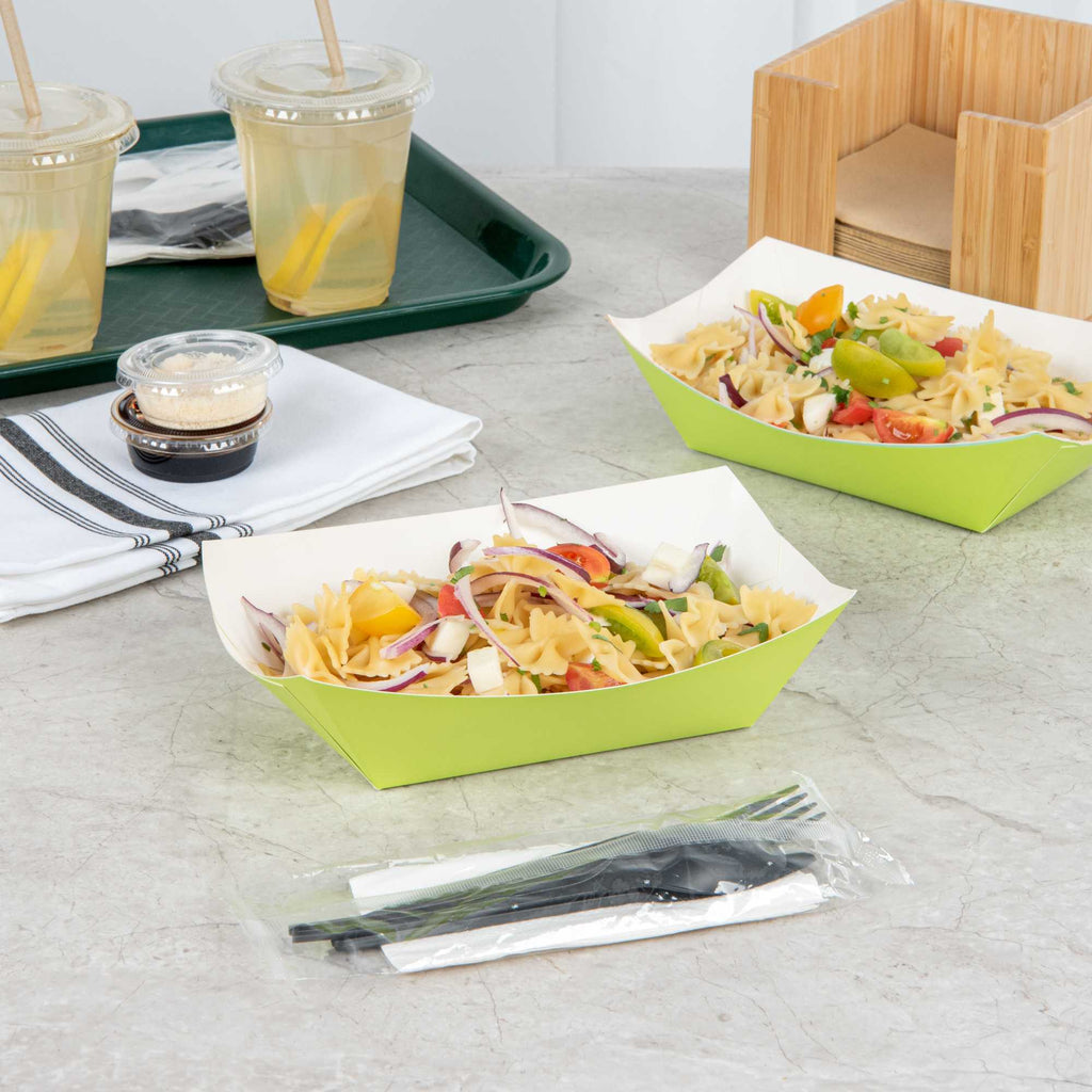 Bio Tek 1 lb Eco Green Paper #100 Food Tray / Boat - 5 1/2" x 3 1/2" x 2" - 200 count box