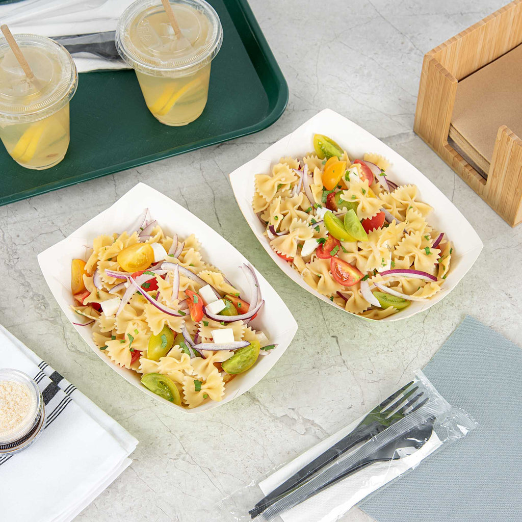 Bio Tek 1 lb Eco Green Paper #100 Food Tray / Boat - 5 1/2" x 3 1/2" x 2" - 50 count box