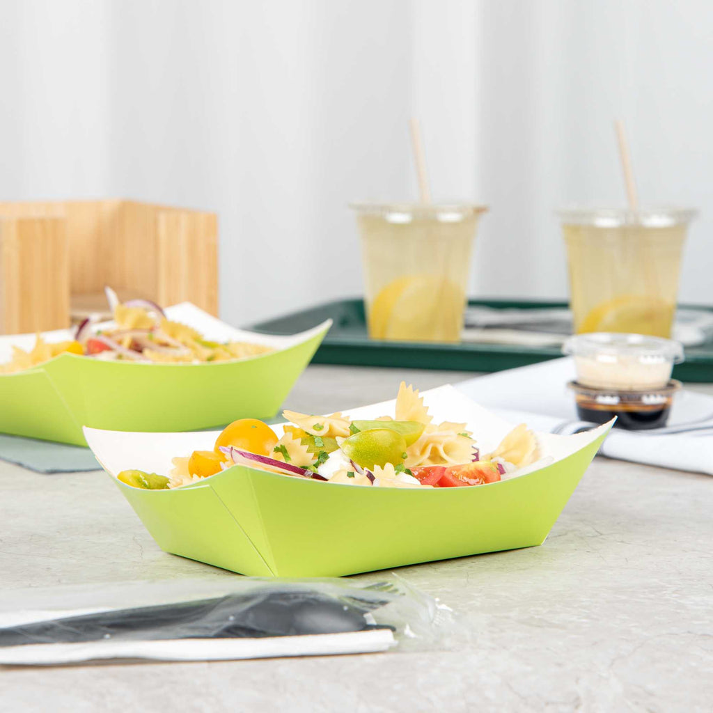 Bio Tek 1 lb Eco Green Paper #100 Food Tray / Boat - 5 1/2" x 3 1/2" x 2" - 200 count box