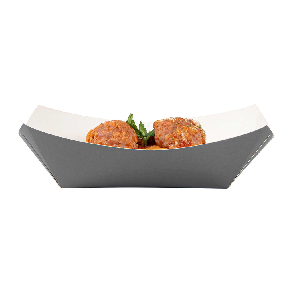 Bio Tek 1 lb Gray Paper #100 Food Tray / Boat - 5 1/2" x 3 1/2" x 2" - 50 count box