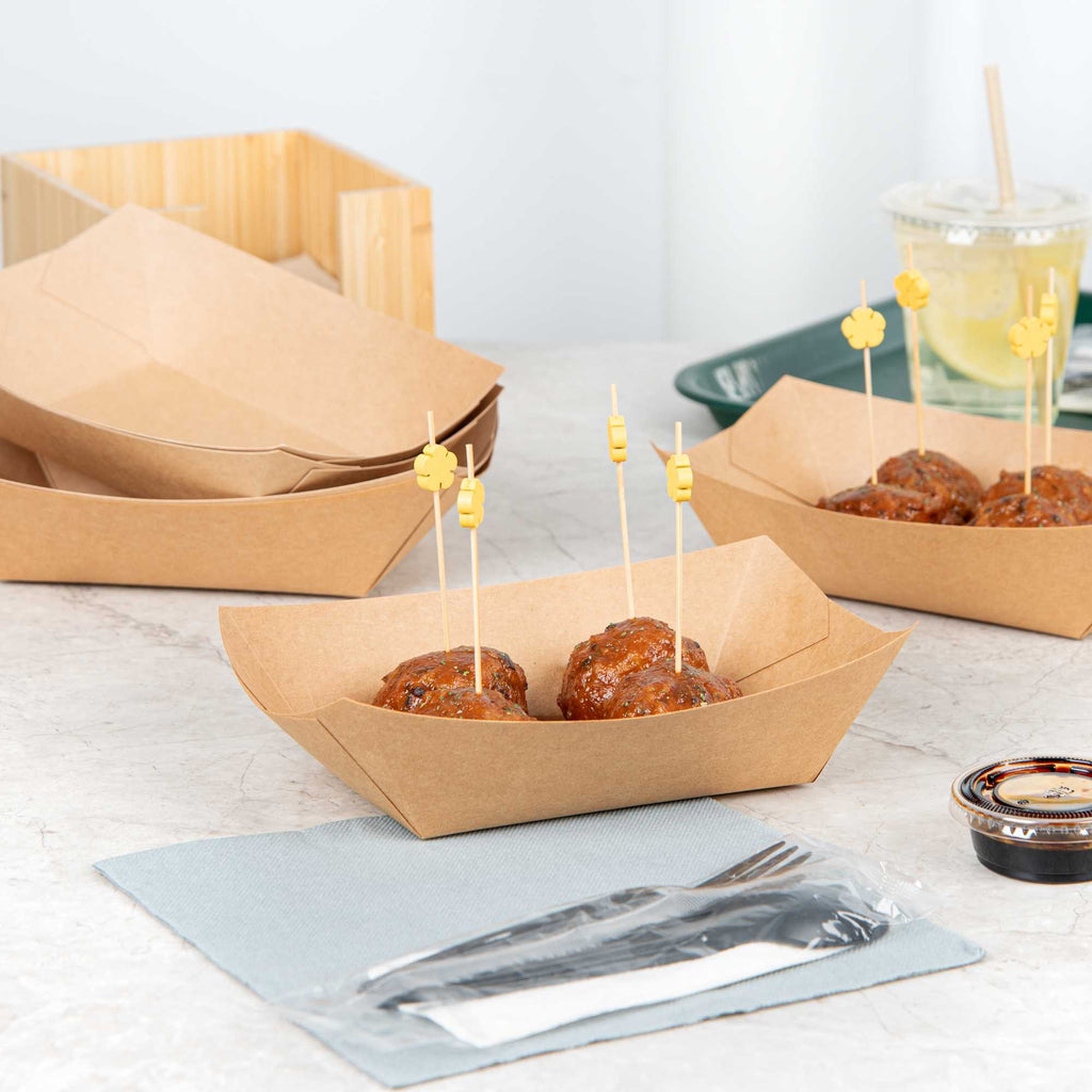 Bio Tek 1 lb Kraft Paper #100 Food Tray / Boat - 5 1/2" x 3 1/2" x 2" - 50 count box