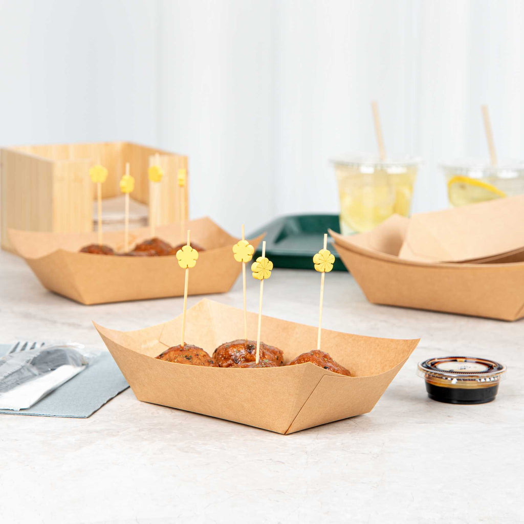 Bio Tek 1 lb Kraft Paper #100 Food Tray / Boat - 5 1/2" x 3 1/2" x 2" - 50 count box