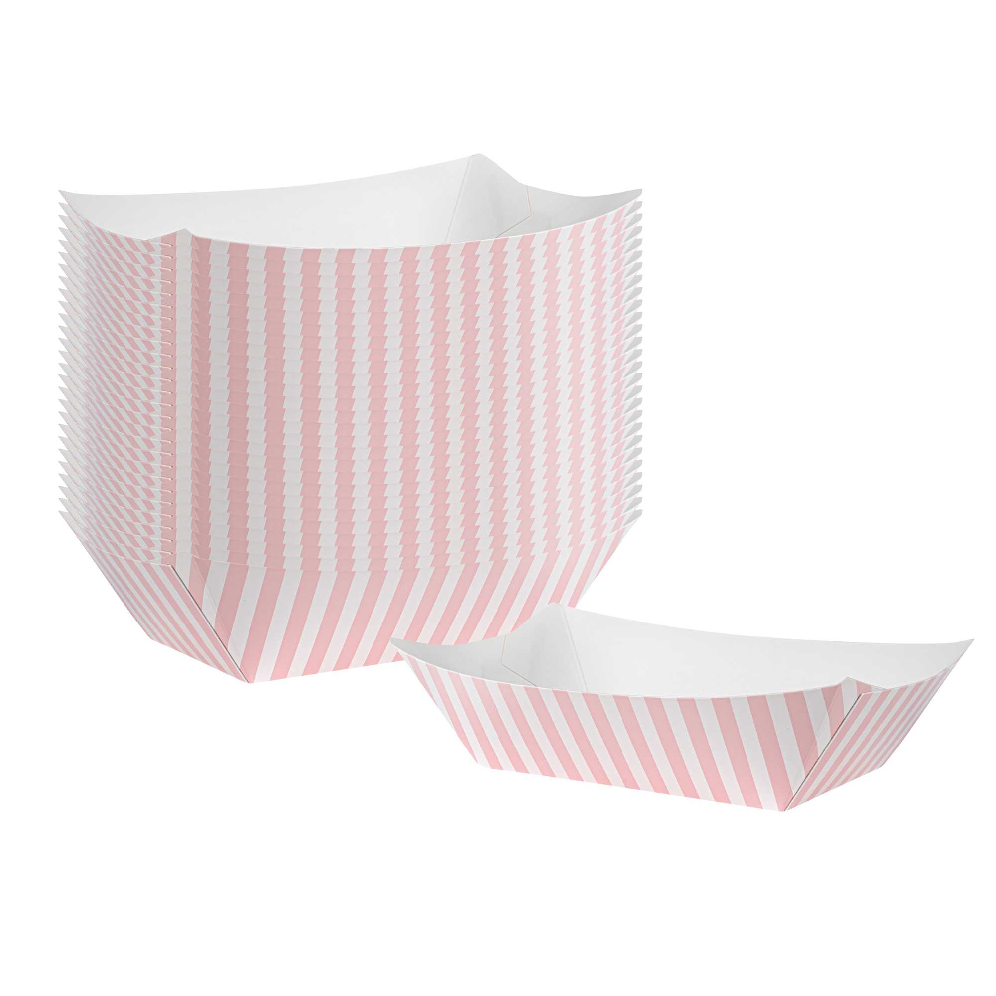 Bio Tek 1 lb Pink and White Stripe Paper #100 Food Tray / Boat - 5 1/2" x 3 1/2" x 2" - 200 count box