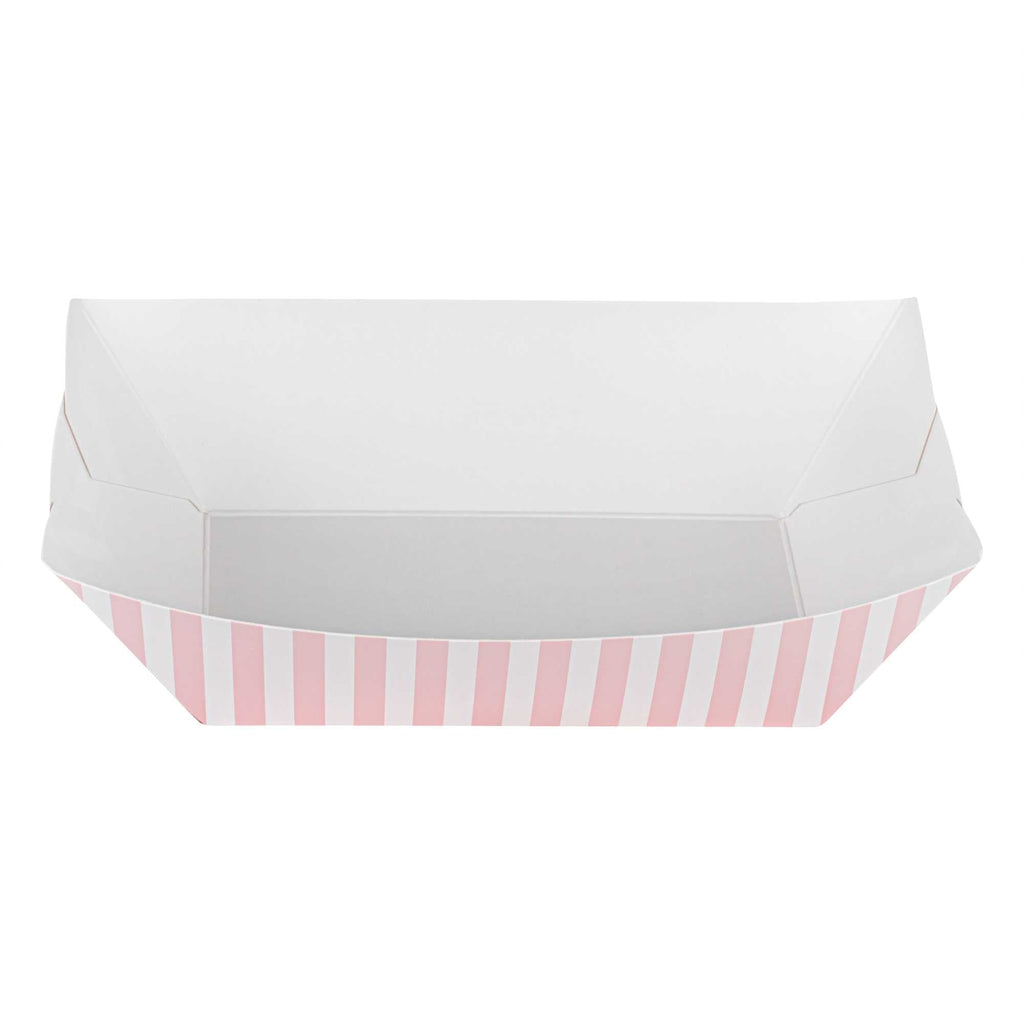 Bio Tek 1 lb Pink and White Stripe Paper #100 Food Tray / Boat - 5 1/2" x 3 1/2" x 2" - 200 count box