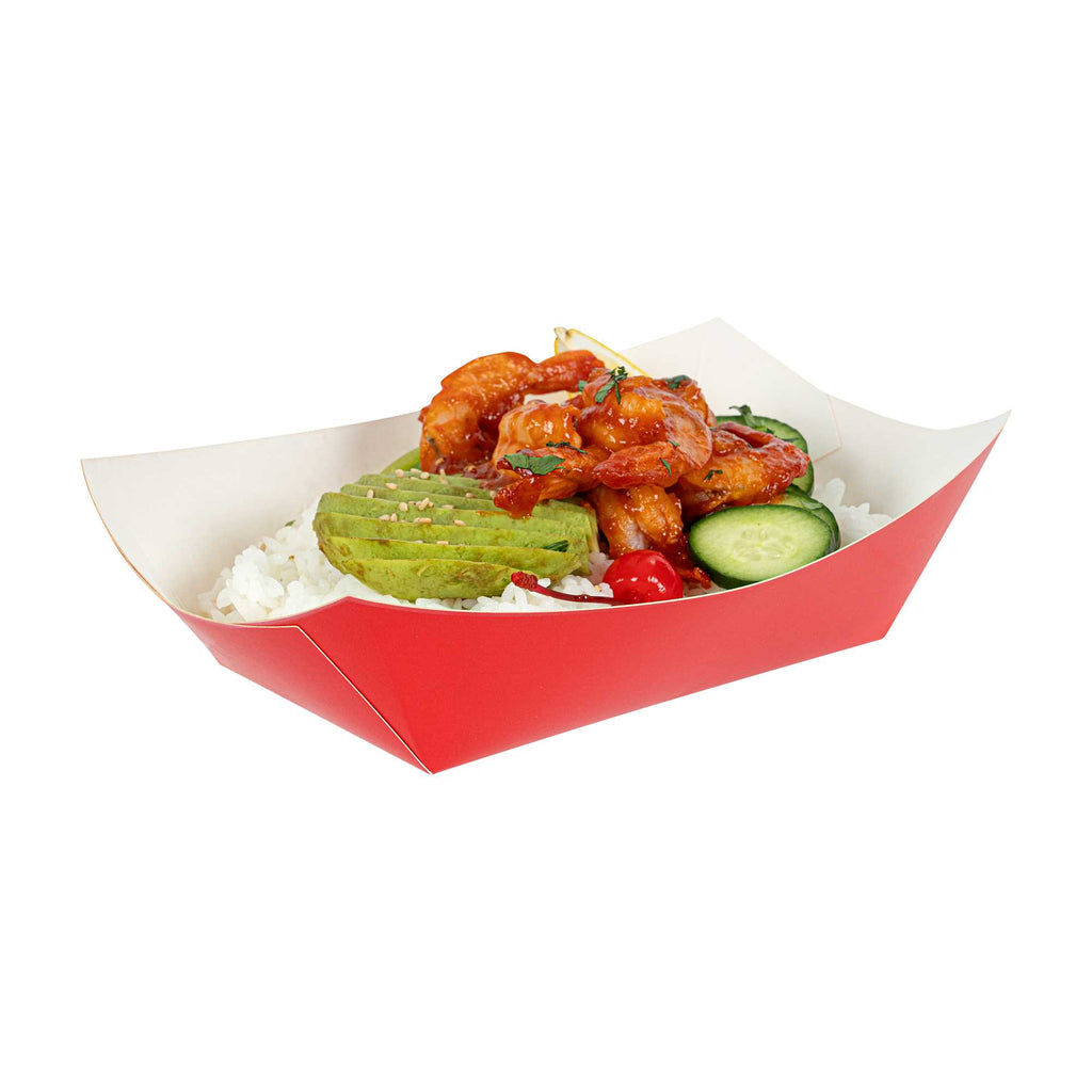 Bio Tek 1 lb Red Paper #100 Food Tray / Boat - 5 1/2" x 3 1/2" x 2" - 200 count box