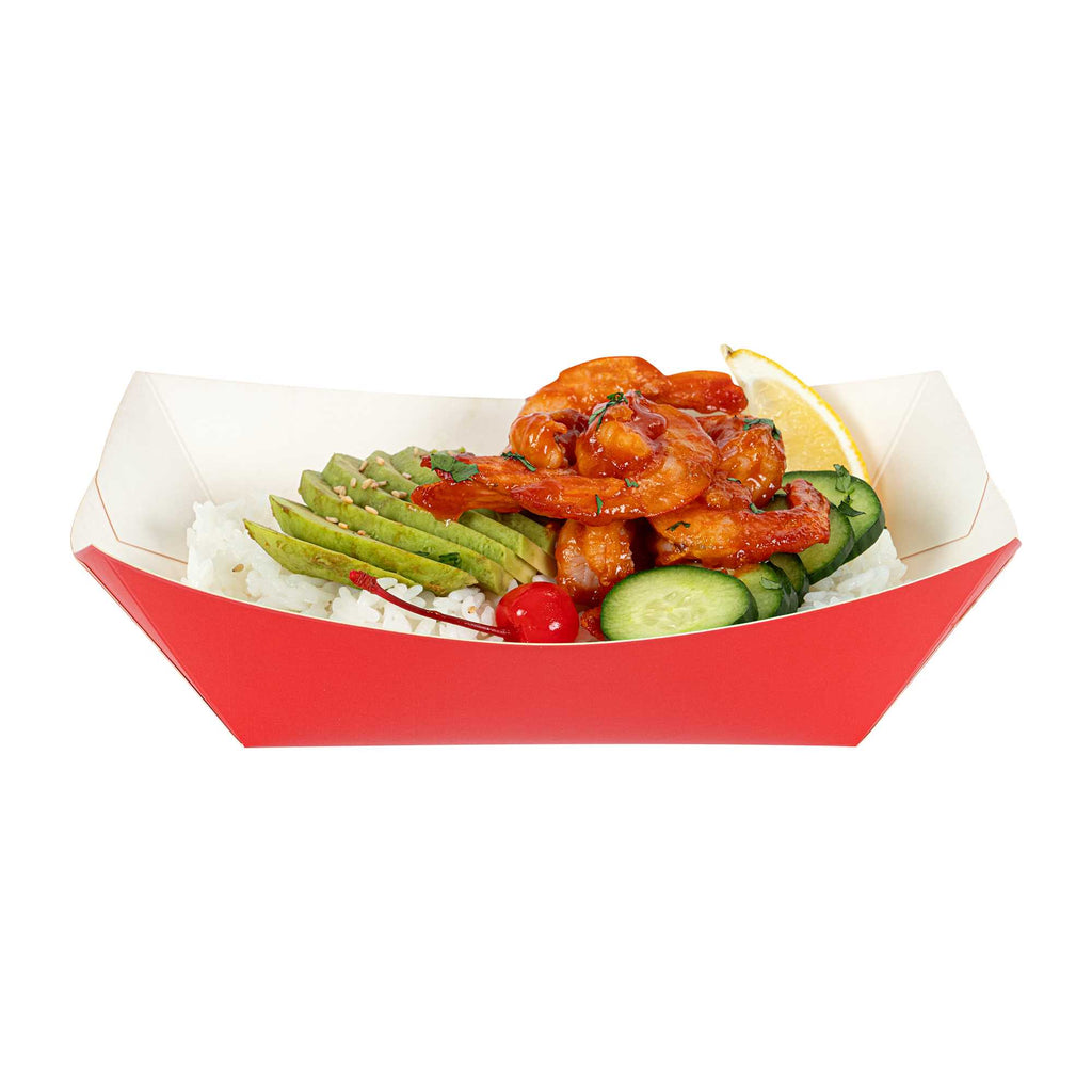 Bio Tek 1 lb Red Paper #100 Food Tray / Boat - 5 1/2" x 3 1/2" x 2" - 50 count box